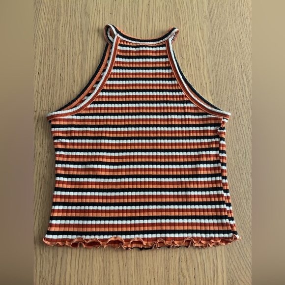 Mudd Orange and White Ribbed High Neck Sleeveless Tank Top S - Picture 4 of 12